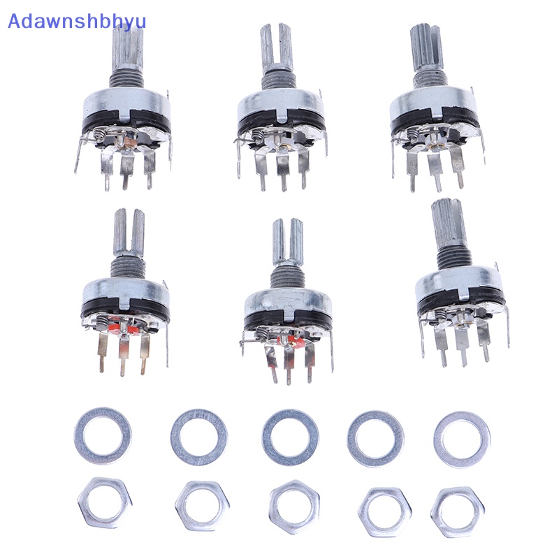 Adhyu 5Pcs RV17 Dengan Potensio Saklar B1K 2K 5K 10K 20K 50K Handle Panjang 15mm 5Pin Switch Karbon Film Potensiometer ID