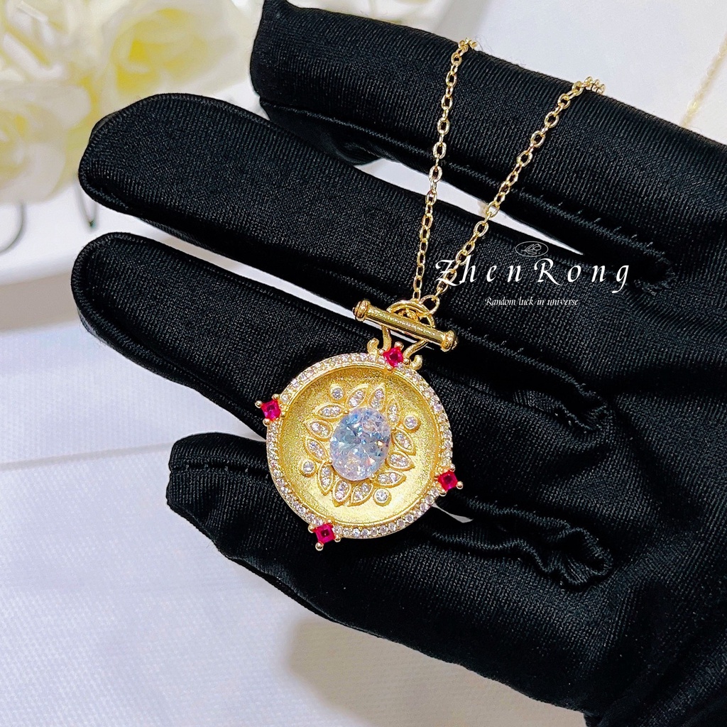 Goldkingdom Fashion Perhiasan Aksesoris Ready Stock Antik Disikat Kalung Emas Kuno Kacamata Pelindung Medali Liontin