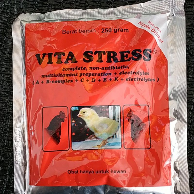 VITA STRESS 250 GRAM MERAH MEDION OBAT VITAMIN ANTI STRES AYAM UNGGAS BEBEK MENAMBAH NAFSU MAKAN
