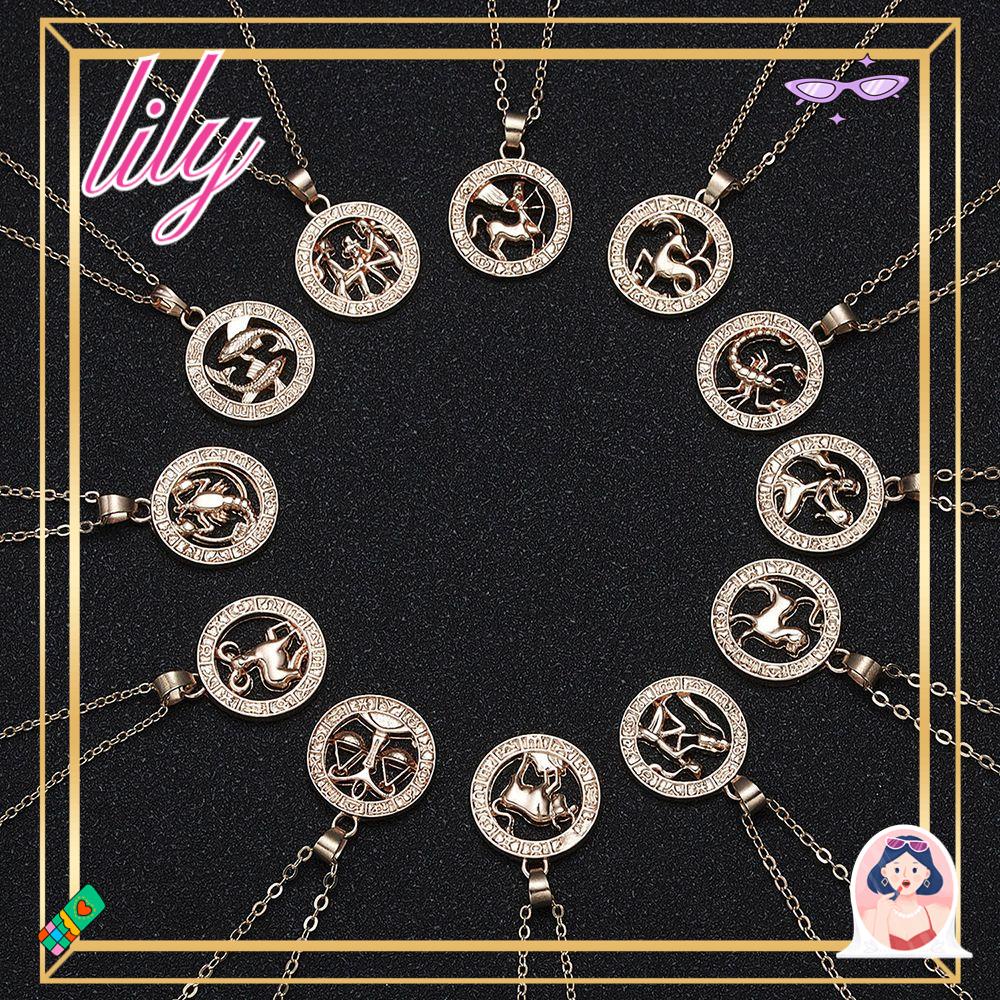 Lily Liontin Kalung Alloy Kreatif Perhiasan Taurus Libra Aquarius Leo Scorpio Horoskop Guardian Star Choker