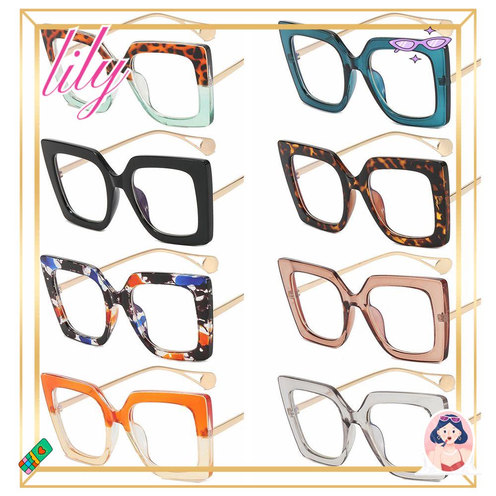 Lily Oversized Sunglasses Vintage Square Fram Komputer Kacamata Metal