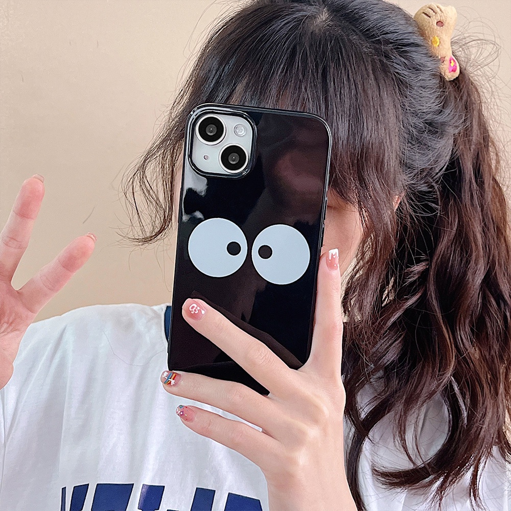 Casing IPhone Kompatibel Untuk Iphone14 Pro Max Lucu Keren Emoji Mata Hitam Iphone13 /13 Pro Ip12 /12 Pro Max Iphone11X XS XR 7 8 Plus Anti Gores Soft TPU Back Phone Cover