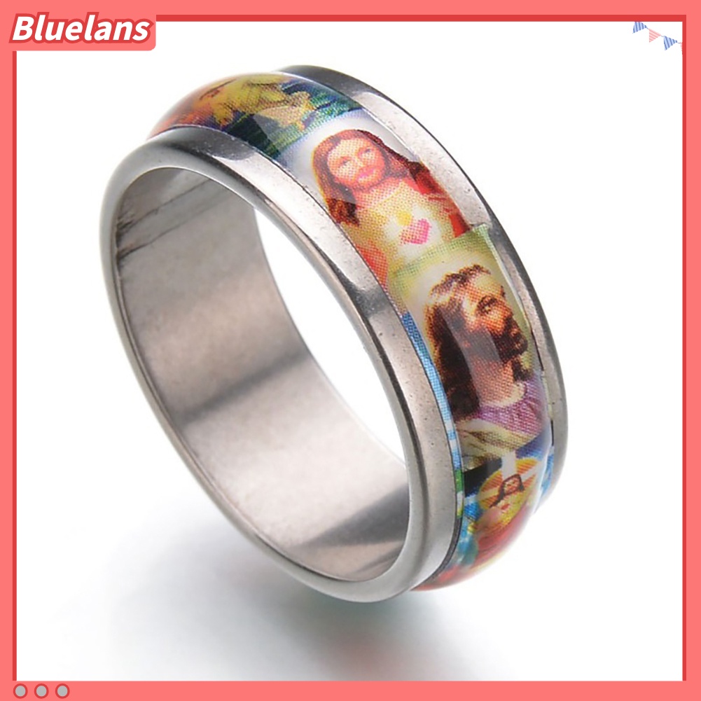 [BLS] Fashion Unisex Stainless Steel Yesus Lukisan Minyak Jari Ekor Cincin Band Perhiasan