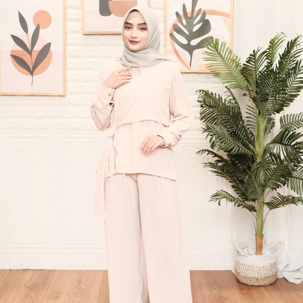 BEFAST - ZNF OOTD WANITA SETELAN WITA / One Set Tiara Crincle / Pakaian Casual Wanita / Outfit Daily Wanita Hijab / Oneset Wanita model Terbaru / Fashion Kekinan Remaja ABG / Setelan Polos Formal / Set Atasan Lengan Panjang+Celana Kulot