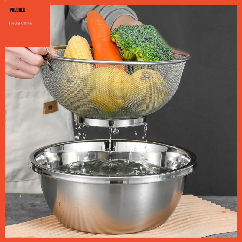 [Predolo] Keranjang Buah Kawat Logam, Metal Colander Saringan Jaring Halus Stainless Steel Serbaguna, Drainer Mangkok Untuk Counter Meja, Sayur