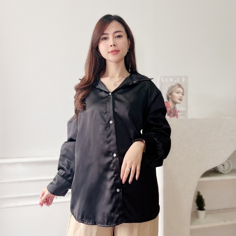 Tq88indonesia Fashion Baju Kemeja Satin Wanita Terbaru / Lacey Top SATEEN SILK / Kem Satin Cewek Lengan Panjang