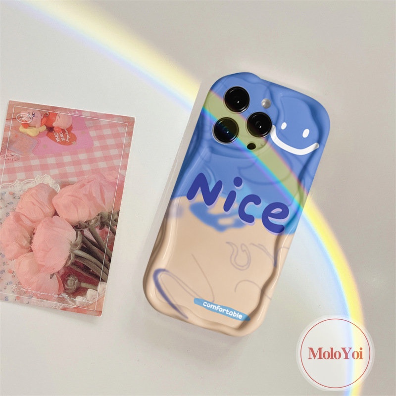 IPHONE Casing Belakang Tepi Melengkung Bergelombang 3D Kompatibel Untuk Iphone11 13 12 14 Pro Max XR X XS Max 86s 7 6 Plus SE 2020 Simple Letter Smile Motif Kotak-Kotak Bunga Pink Soft Tpu Cover