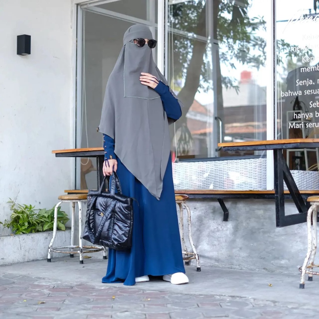 NEW ELSA BATCH 3 -  BAHAN MINA ANTI UV dan BLACK MIQOT - Batch 3 Ukuran Kancing Hidup 20L - Gamis Bu