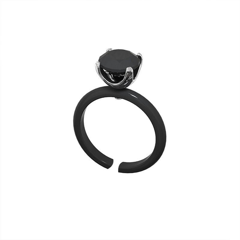 Cincin Keramik Kristal Wanita Batu Cubic Zirconia Warna Hitam/Putih Perhiasan Wanita Pertunangan Pernikahan Rings Hadiah