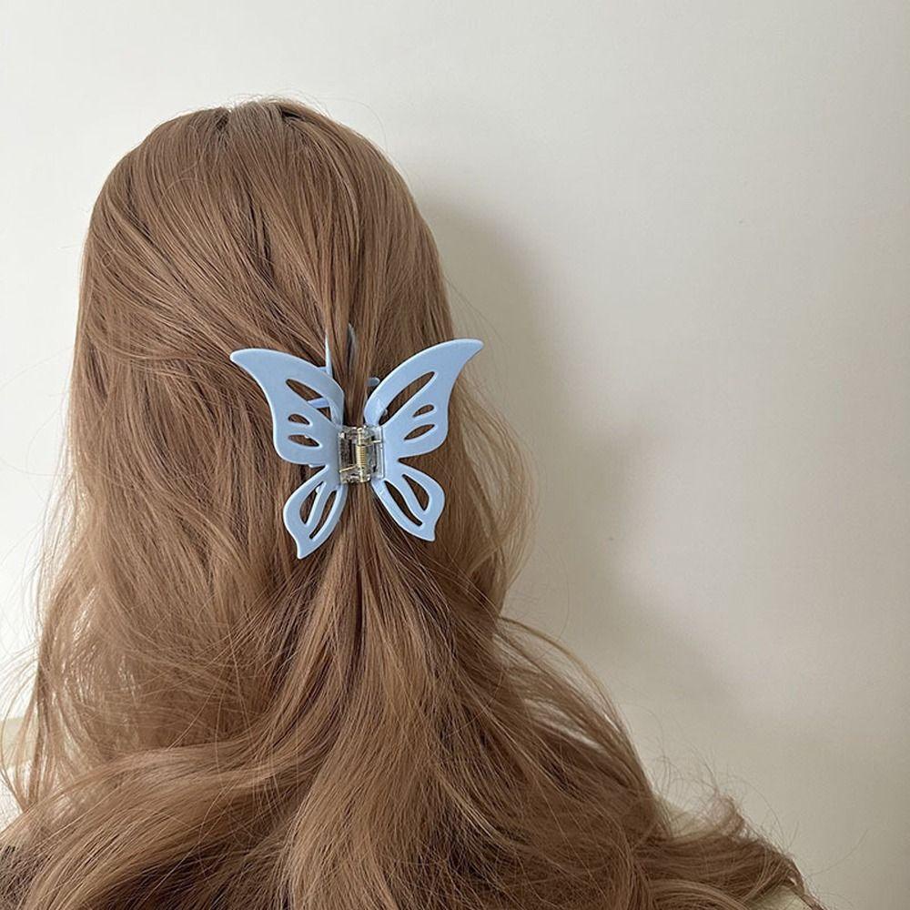 Needway   Butterfly Hair Claw Elegan Stylish Hiasan Kepala Jepit Rambut Hewan Perempuan Jepit Rambut Plastik Gaya Korea Besar Hairgrips