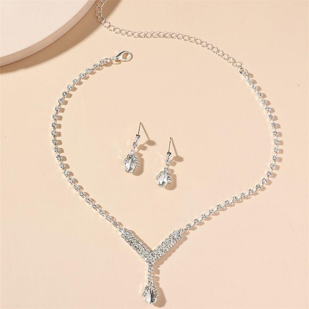 Mxbeauty Set Perhiasan Pernikahan Pengantin Bergaya Halus Hadiah Anniversary Elegan Gaya Korea Drop Earrings Menjuntai Anting