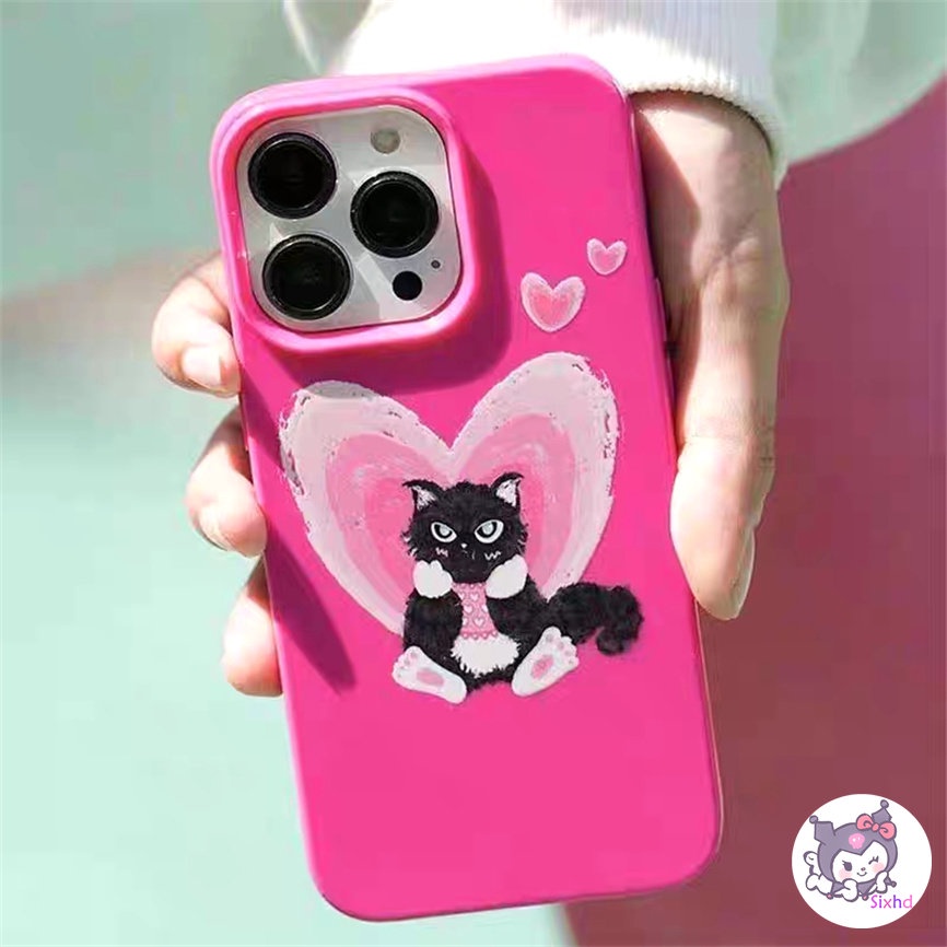 IPHONE Kompatibel Untuk Iphone14 13 12 11 Pro Max SE 2020 X Xr Xs Max8 7 6Plus Rose Pink Cute Love Cat Silicone Phone Case Lembut Anti Jatuh Pelindung TPU Cover XJJJJ