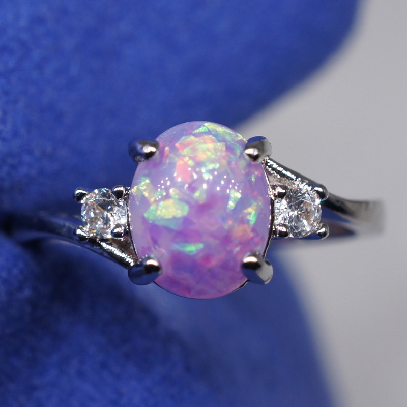 Indah Wanita925 Sterling Silver Cincin Oval Potong Api-Opal Berlian Perhiasan Hadiah Ulang Tahun Pengantin Pesta Ring