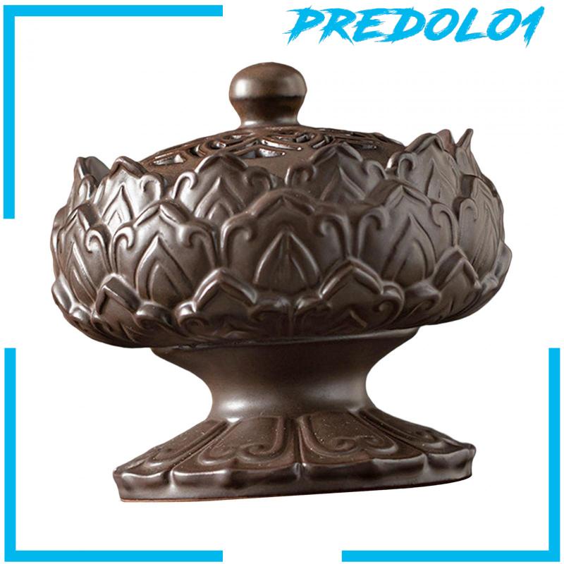 [Predolo1] Holder Burner Kerucut Keramik Bentuk Lotus Dengan Hiasan Tutup Asian Style