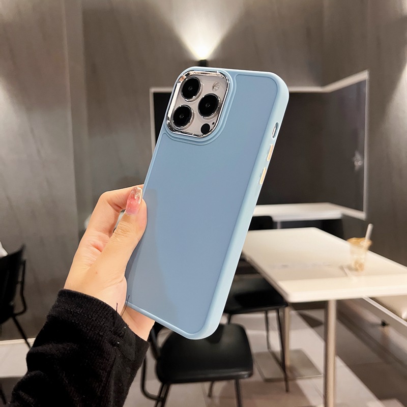 Electroplated Lens Frame Silicone Soft Case IPhone 6S Plus 7 8 14 Plus 7+ 8+ XR XS Max 11 12 13 14 Pro Max SE 2020 Women's Gift Gray Blue Pretty Phone Case