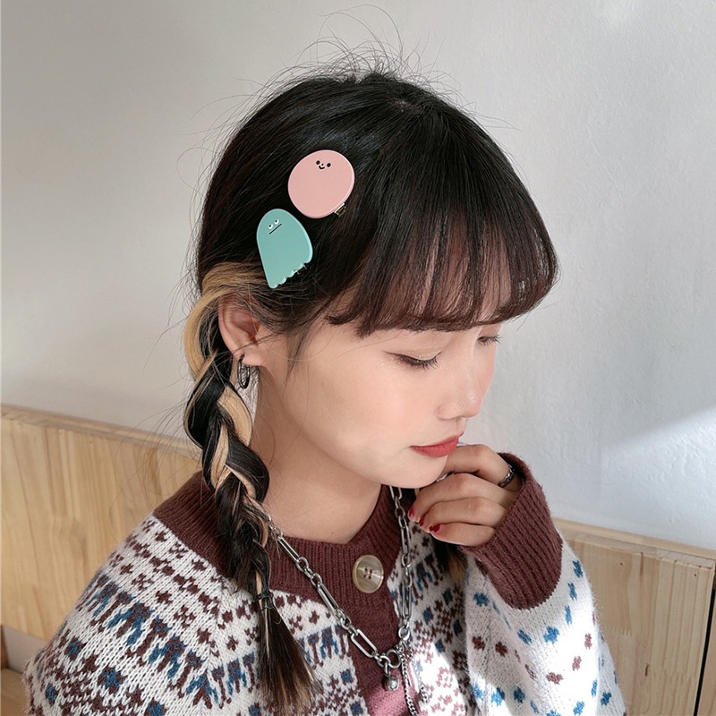 2 Pcs Unik Lucu Kartun Press Klip Temperamen Lucu Fashion Versi Korea Smiley Face Hair Clip Gadis Poni Klip Aksesoris Rambut