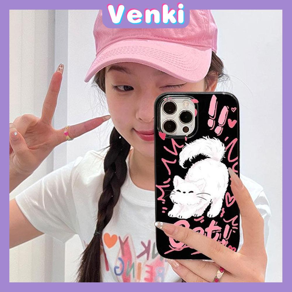 VENKI - Untuk iPhone 11 iPhone Case Hitam Glossy TPU Soft Case Shockproof Protection Camera Pump Cute Cat Dog Kompatibel dengan iPhone 14 13 Pro max 12 Pro Max xr xs max 7 8