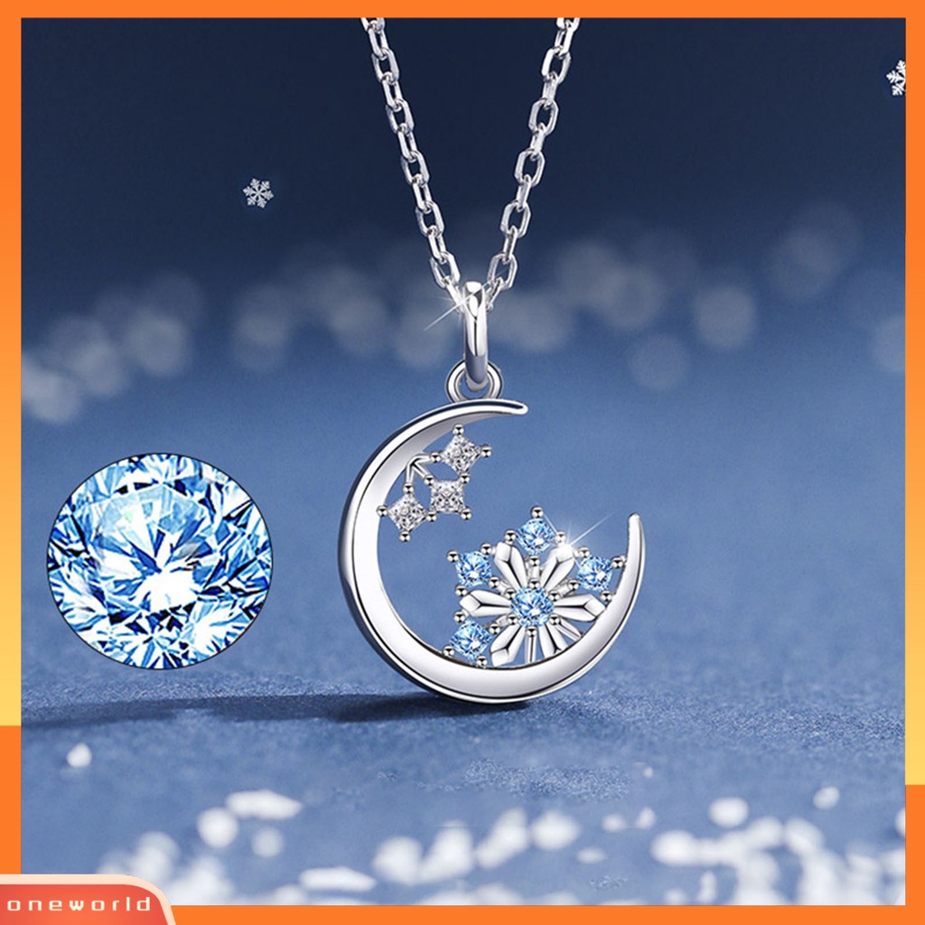 [ONE] Wanita Kalung Bulan Snowflake Berlian Imitasi Gaya Korea Sederhana Tahan Aus Liontin Kalung Perhiasan Hadiah