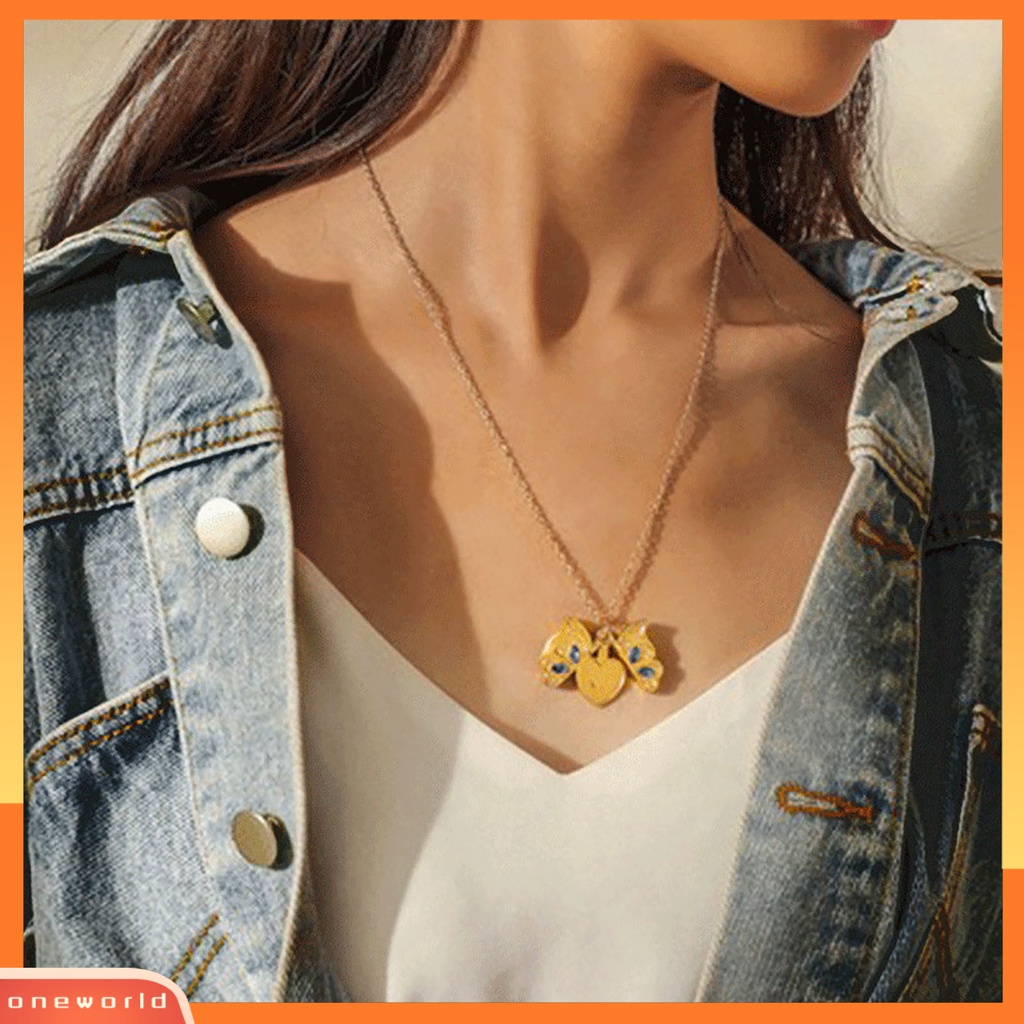 [ONE] Women Necklace Butterfly Open Heart Berlian Imitasi Wanita Liontin Untuk Hadiah