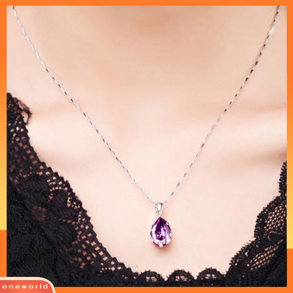 [ONE] Kalung Wanita Bersinar Artistik Ungu Cubic Zirconia Pendant Necklace Untuk Pesta