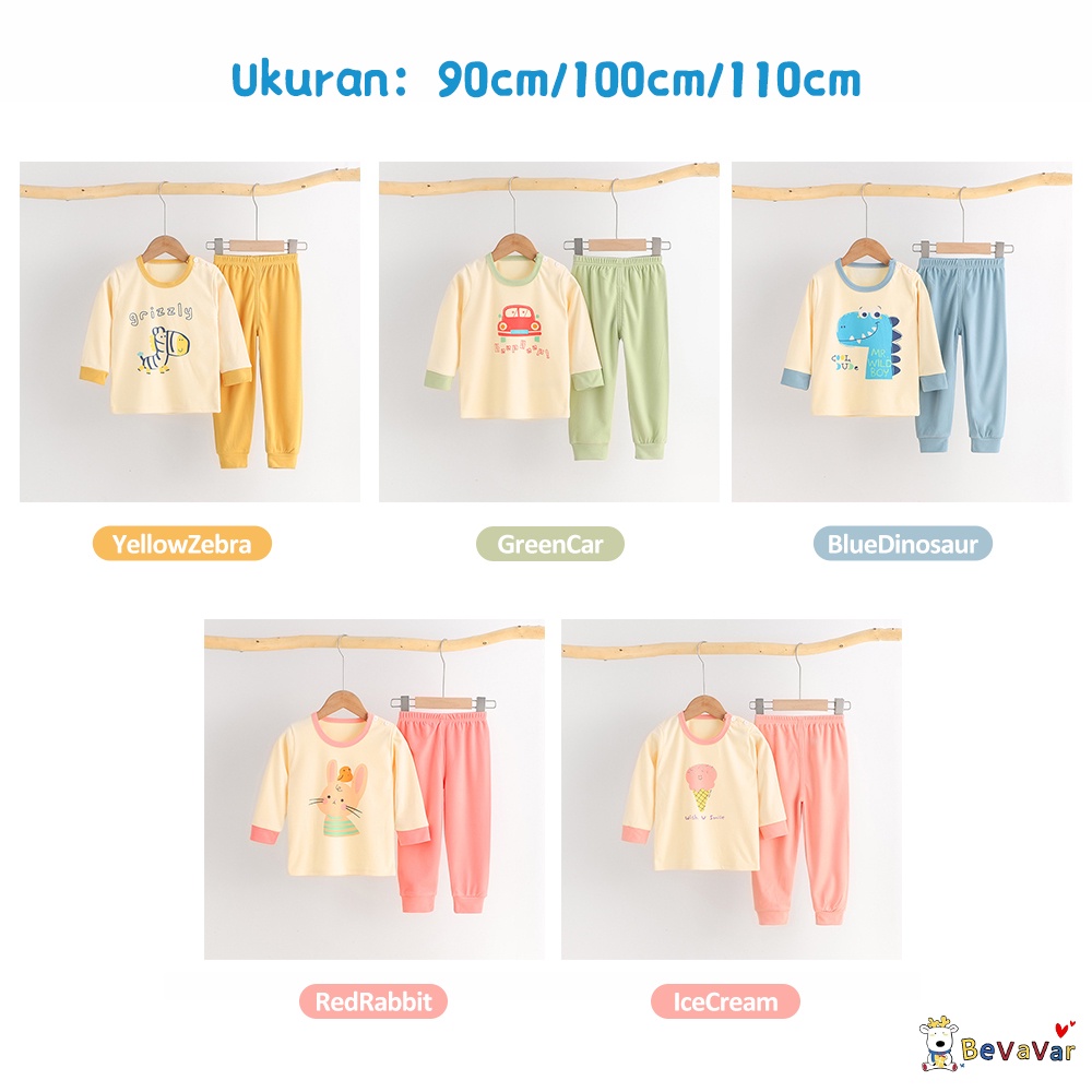 BEVAVAR Kaos Anak Setelan Piyama Kaos Anak Motif Lucu/Setelan Baju Tidur Anak perempuan laki-laki Lengan Panjang