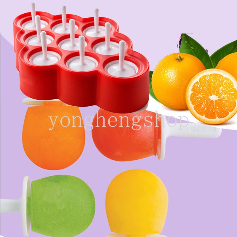 9-rongga Silikon Cetakan Es Loli Dengan Stik DIY Mini Ice Pop Molds Popsicle Makers Non-Stick Anak Mendukung Buatan Sendiri Lolipop Jelly Cetakan Es Krim