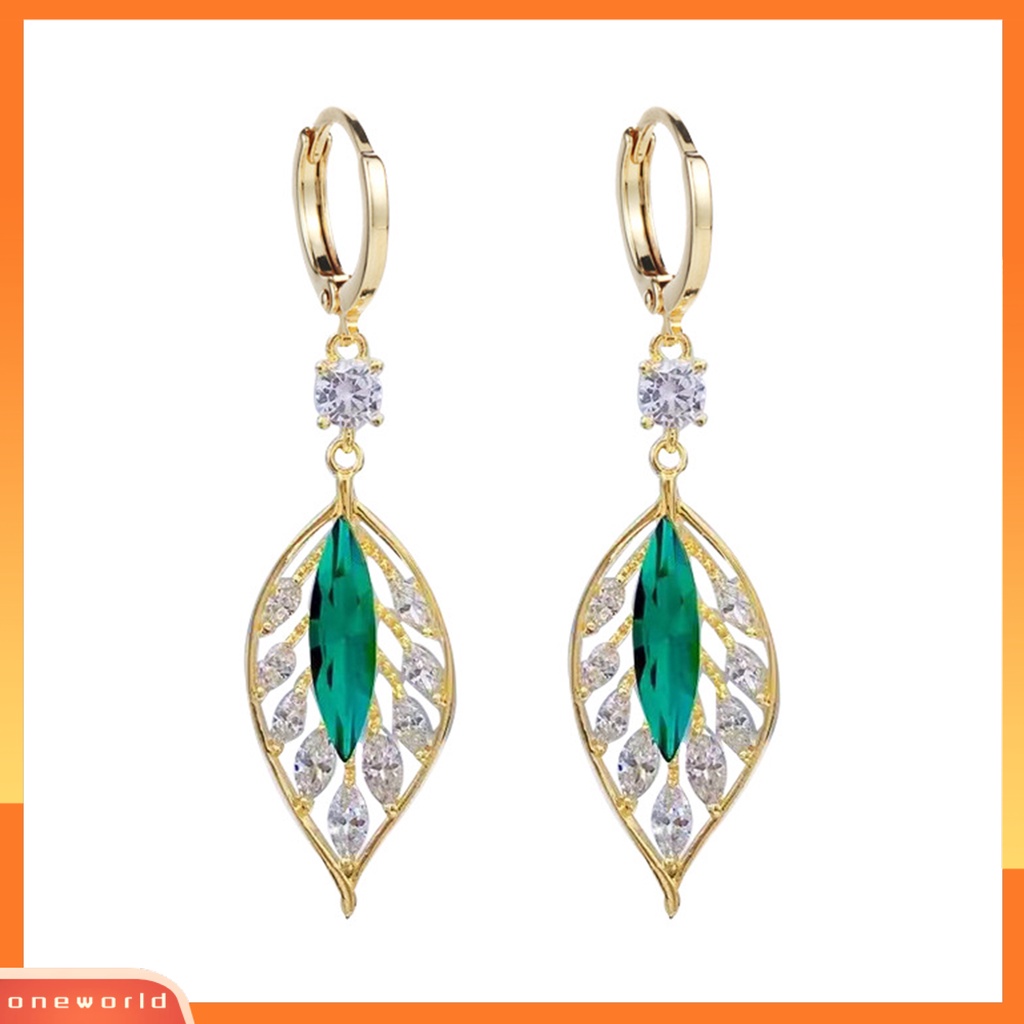 [ONE] 1pasang Anting Retro Berlian Imitasi Daun Anting Hoop Liontin Geometris Menakjubkan Pernyataan Perhiasan Untuk Wanita