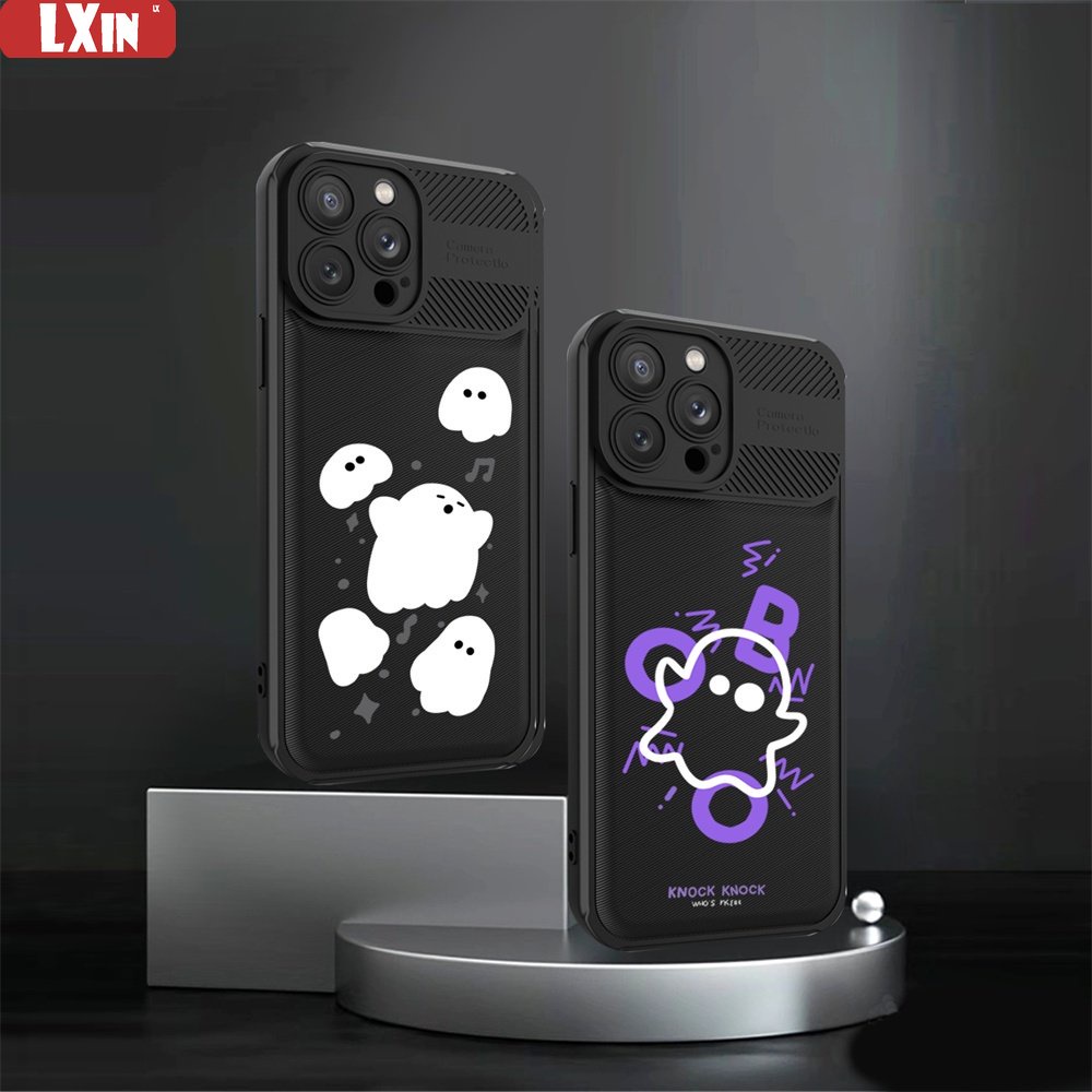 Case Serat Karbon Realme C55 C35 C33 C31 C21Y C25Y Realme10 C25 C25S C15 C12 C3 C2 Realme 5 5i 5S 6i C3 Narzo 50A Prime Lucu Cute Ghost Cross Grain Phone Case Cover
