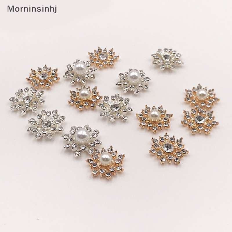 Mornin 10pcs Kancing Berlian Imitasi Snowflake Pearl Strass Untuk Aksesori Pakaian Kerajinan DIY id