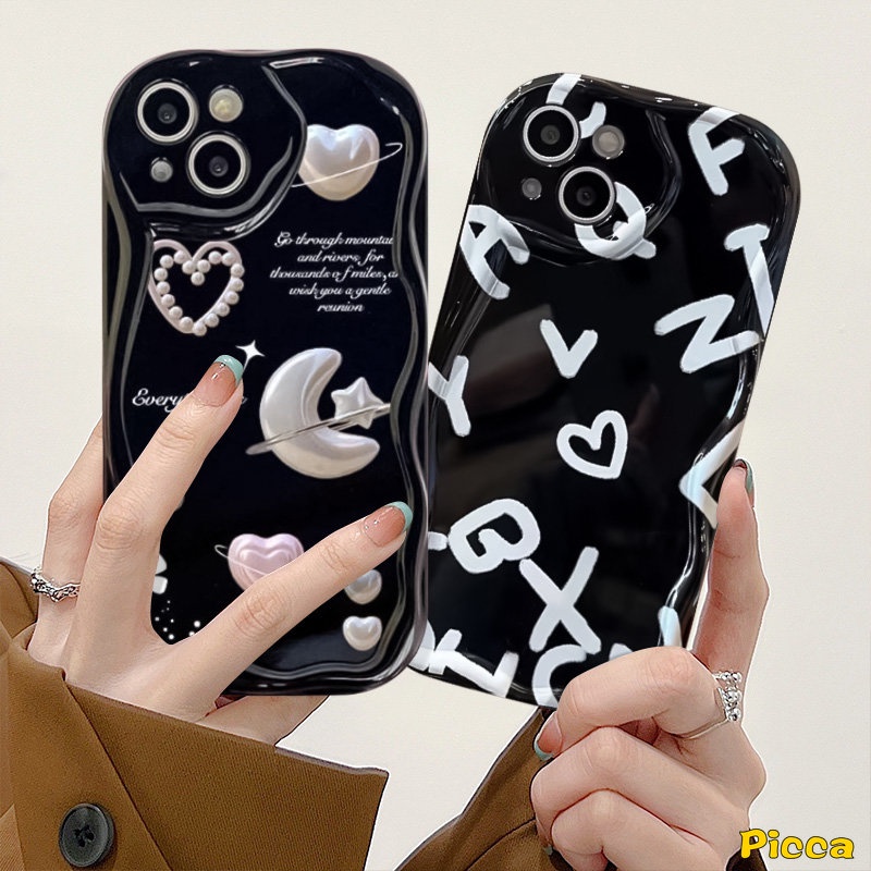 Casing Untuk Realme C53 C35 C31 C15 C33 C3 C25 C21 C55 5 9i 5i 7i 6i 5s C21Y C17 C25s C25Y C12 C11 C20 C30 Romantic Moon Star Alphabet Love Heart 3D Wavy Curved Edge Soft Cover