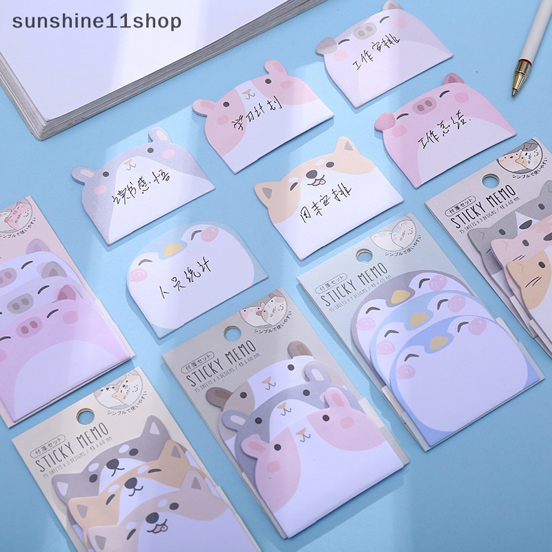 Sho 1set Kartun Kawaii Animals Party 3lapisan Sticky Notes Memo Pad To Do List Planner Stiker Notepad Dekorasi Kantor Alat Tulis N
