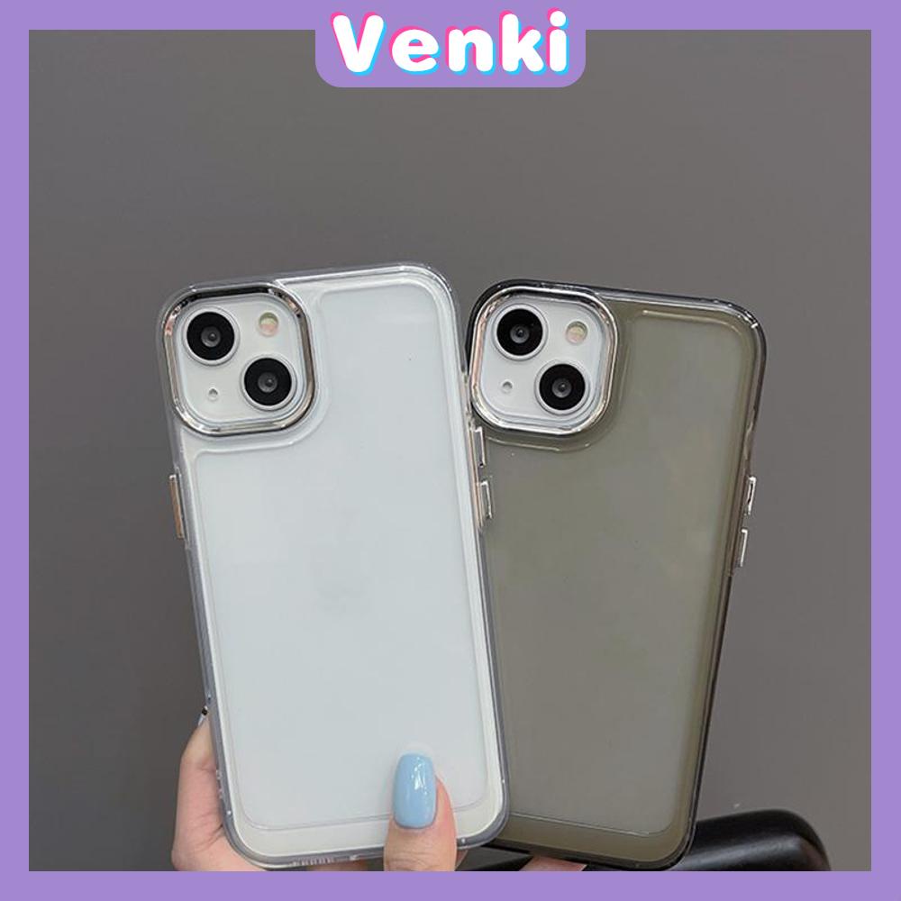 VENKI - Untuk iPhone Case Mewah Plating Lensa Tombol Cincin Bening Case Soft TPU Shockproof Sederhana Hitam Kompatibel dengan iPhone 14 Pro Max 13 Pro max 12 Pro Max 11 xr xs max 7Plus 8Plus