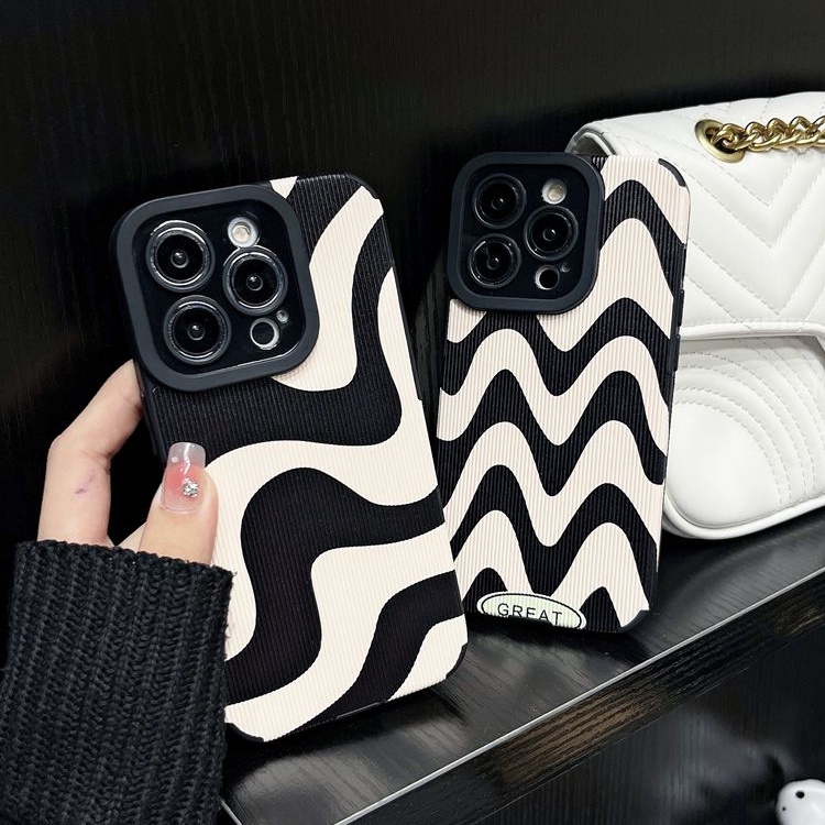 Lamb Skin Pretty Black Art Wave Zebra Soft Case IPhone 7 Plus 8 Plus X XS XR XS Max 11 13 12 14 PRO Max 14 Plus SE Phone Case Girl Girl Women' Fashion