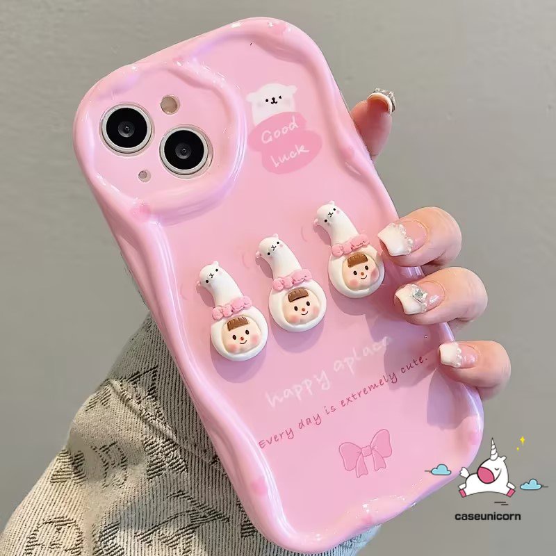 Untuk Realme C35 C53 C55 C25 C21Y C15 C12 C11 C31 C25Y 9i 5 6i 7i 5i 5s C33 C20 C3 C25s C30 C21 C17 Lucu 3D Mainan Kartun Lucu Alpaka Gadis Smiley 3D Bergelombang Lengkung Tepi Lembut DIY Case