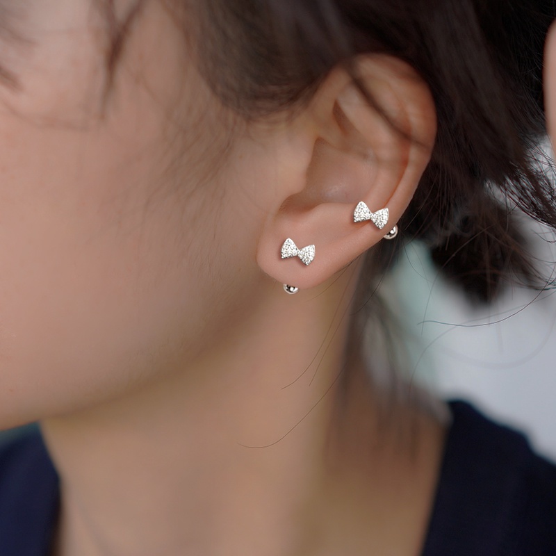 Baru 1pasang Kupu-Kupu Ikatan Simpul Anting S925 Sterling Perak Telinga Kuku Memutar Sekrup Tindik Telinga Studs Earrings