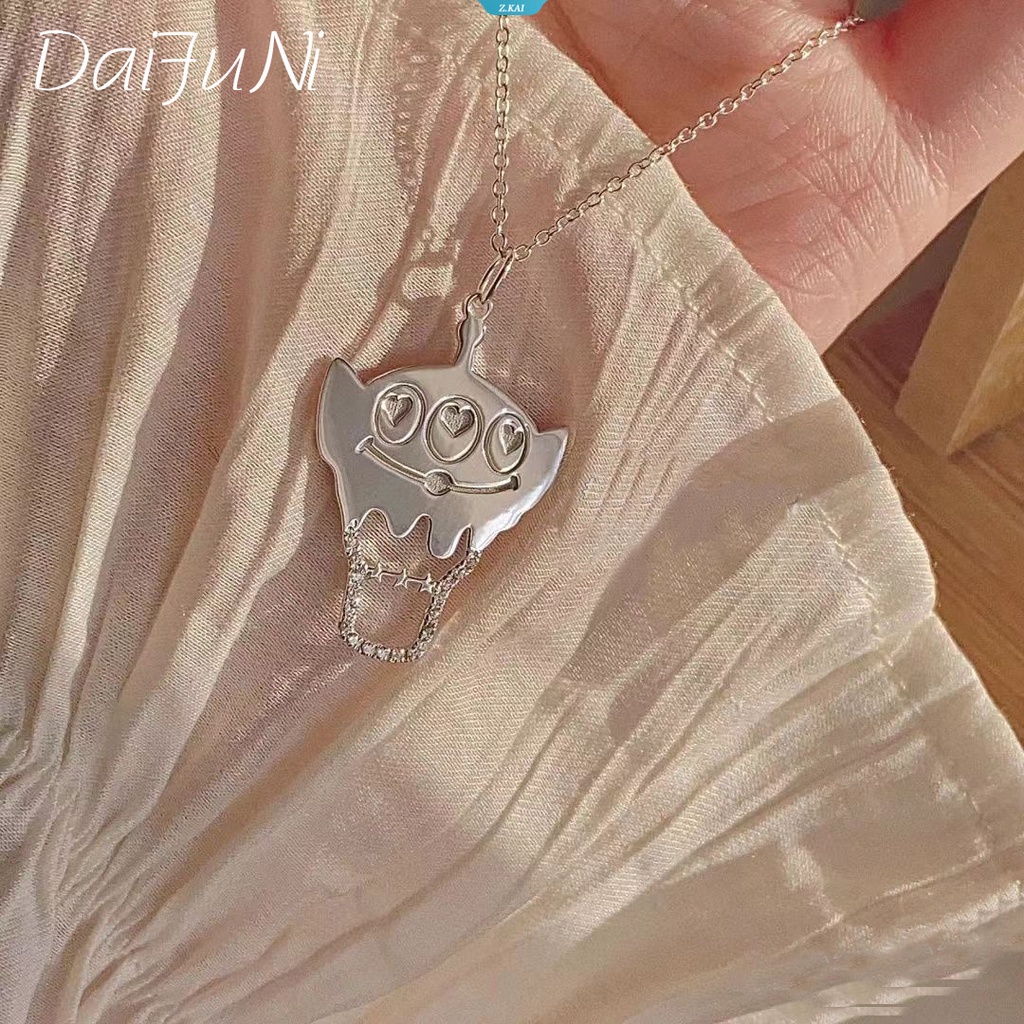 Kartun Anime Alien Es Krim Kalung Kartun Terukir Rantai Tulang Selangka Girly Elegan Modis Fashion Pesta Mewah Liontin Logam Perhiasan Hadiah [ZK]