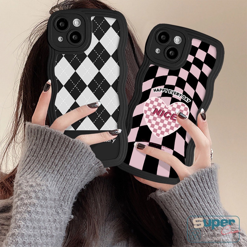 Art Retro Love Heart Case Untuk Samsung A23 A14 A13 A12 A31 A52 A21s A52s A33 A04 A32 A50s A50 A04s A22 A02s A53 A03s A20 A30s A04E A51 A11 Casing Kotak-Kotak Twist Tepi Bergelombang Lembut