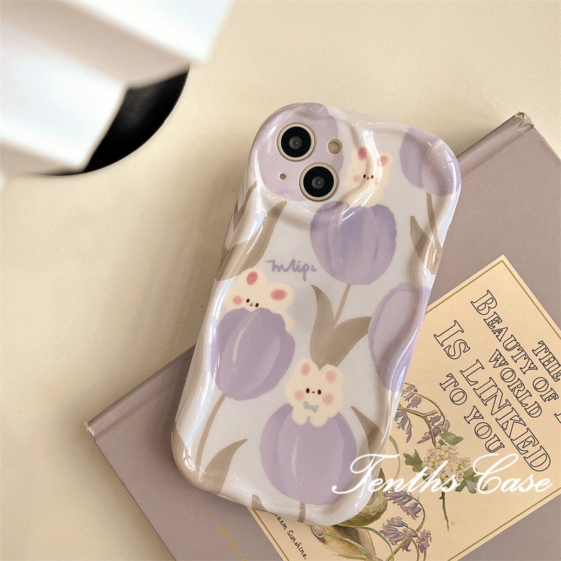 Untuk OPPO A17 A17K A57 A78 A77 A77s A76 A96 A16 A16s A15 A15s A54 A95 A94 A93 A53 A33 A32 A5 A9 2020 A3s A12e A7 A5s Reno 4F 5F 3D Tepi Melengkung Tulip Kelinci Shockproof Phone Case