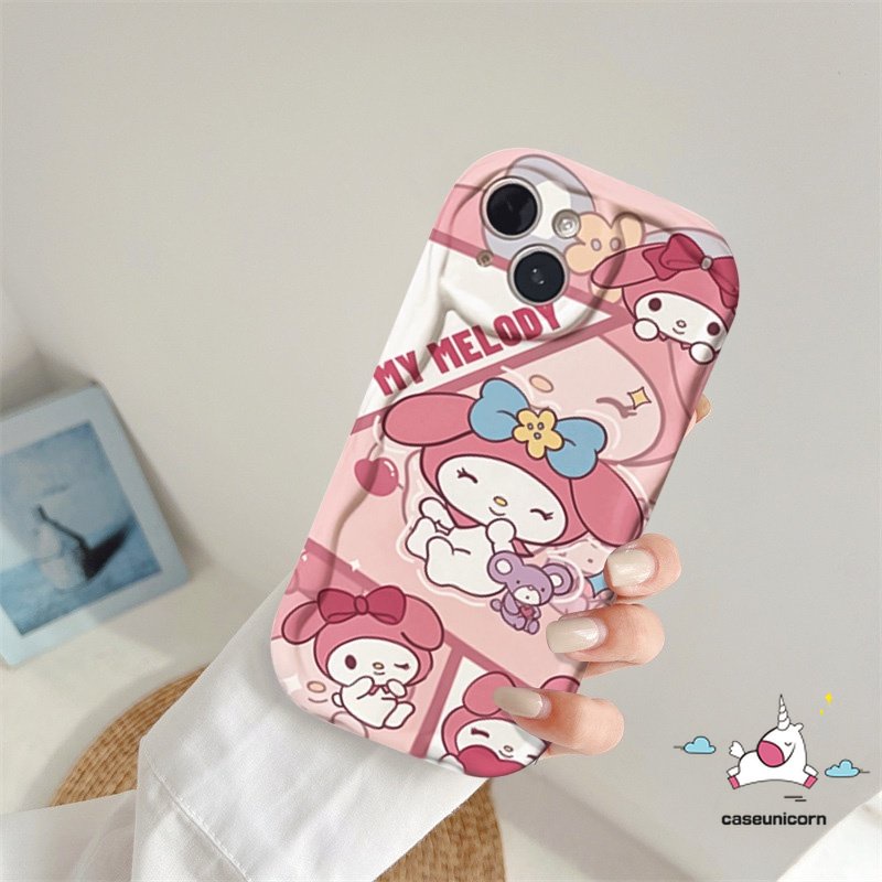 IPHONE Casing Ponsel Kompatibel Untuk Iphone14 11 12 13 Pro Max XR 6 6s 7 8 Plus X XS Max Se2020 Kartun Melodi Lucu Cinnamoroll Lembut Tpu Shockproof 3D Tepi Bergelombang Melengkung Glossy Penutup Belakang