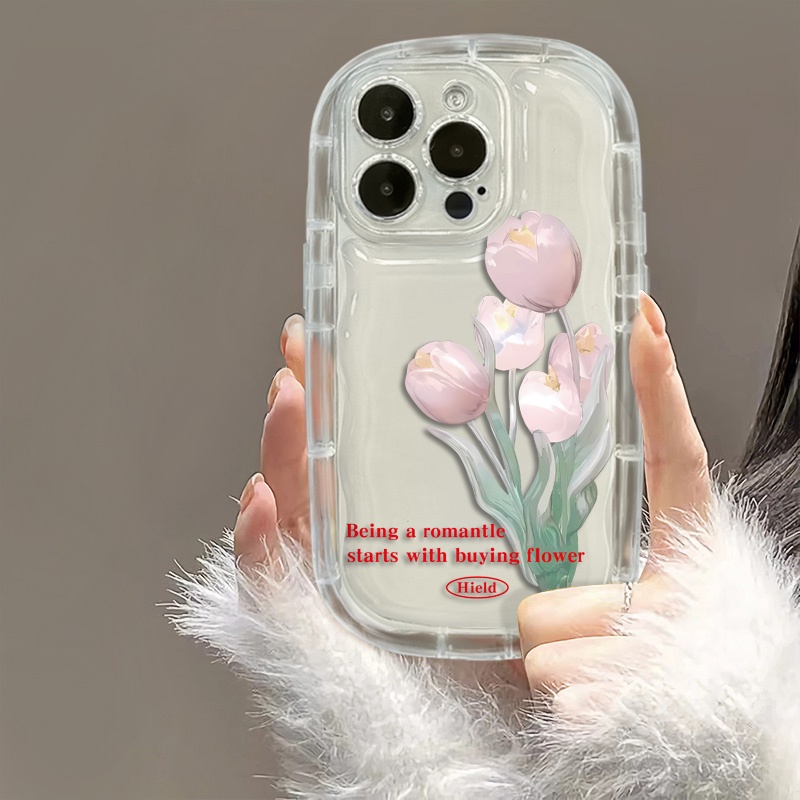 IPHONE Casing Ponsel Tahan Guncangan Kompatibel Untuk Iphone13 14 11 12 Pro XS Max X Xr7 +8 Plus Cover Silikon TPU Tulip Transparan Lembut