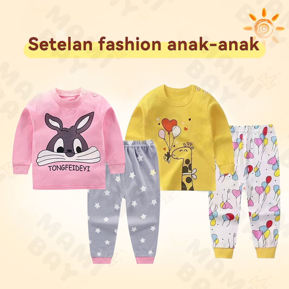 Mamibayi Setalan Baju Tidur Anak Motif Lucu Piyama Lengan Panjang Anak Bayi Import