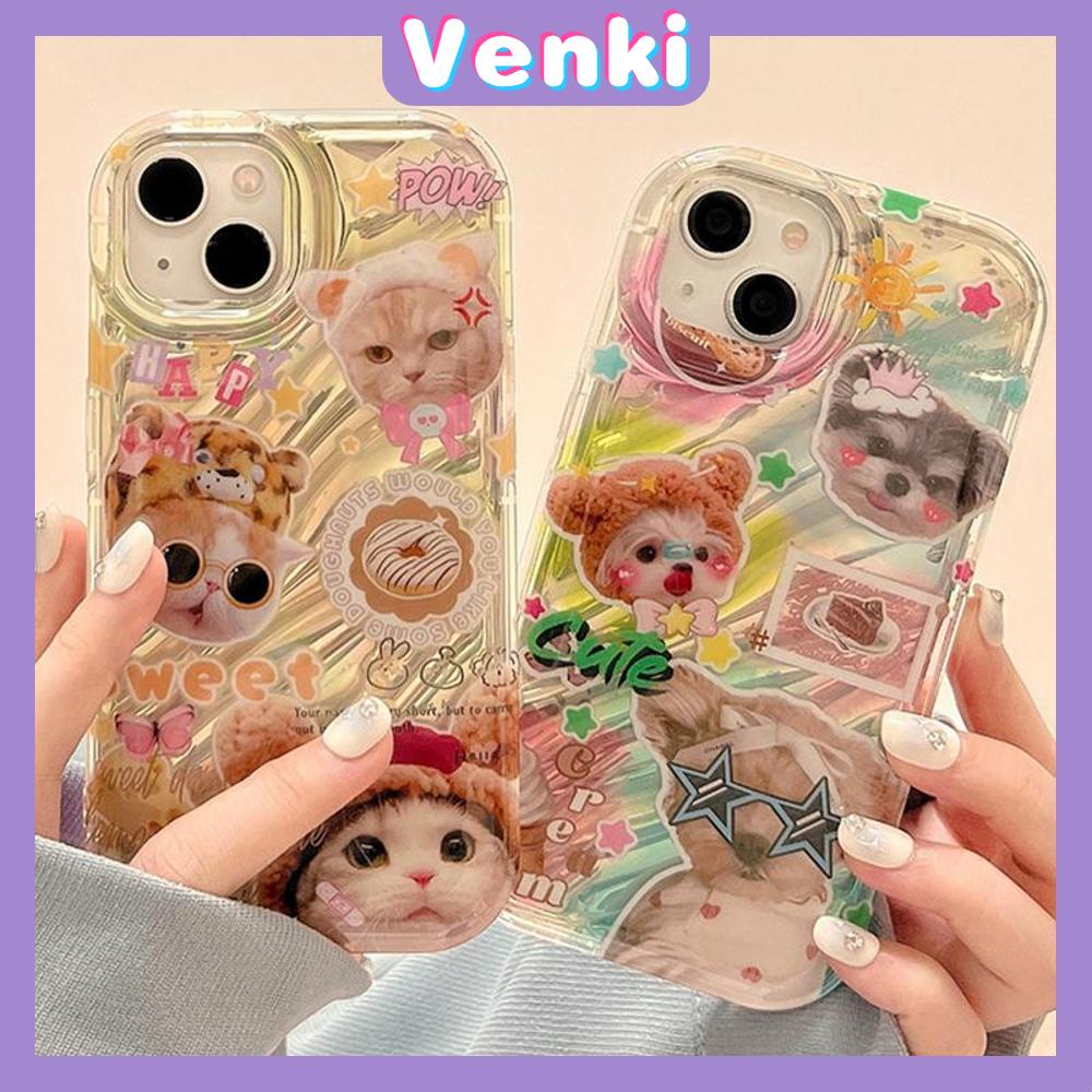 VENKI - Untuk iPhone 11 iPhone Case Laser Reflektif Bening Phone Case TPU Soft Shockproof Airbag Case Cute Kucing Anjing Kompatibel dengan iPhone 14 13 Pro Max 12 Pro Max XR 7PLus 8PLus