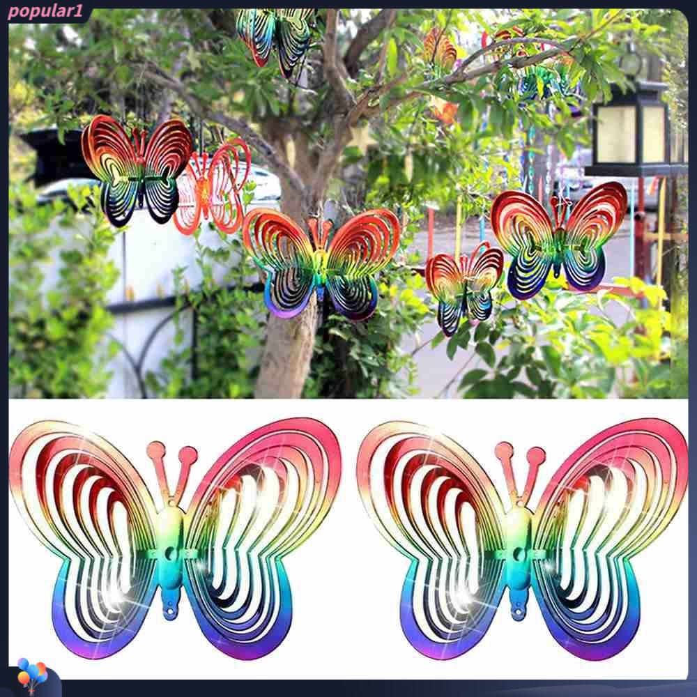 Populer 2PCS Butterfly Wind Spinner Dekorasi Halaman 3D Dekorasi Taman Wind Chime
