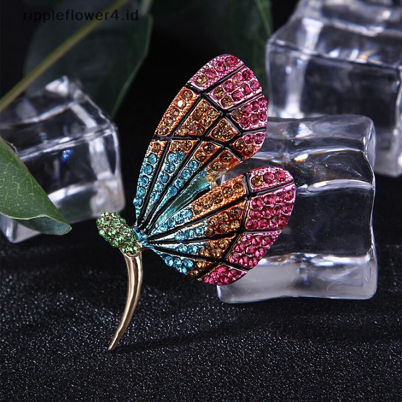 {rippleflower4.id} Retro Berlian Imitasi Kupu-Kupu Serangga Bros Kerah Syal Pin Wanita Perhiasan~