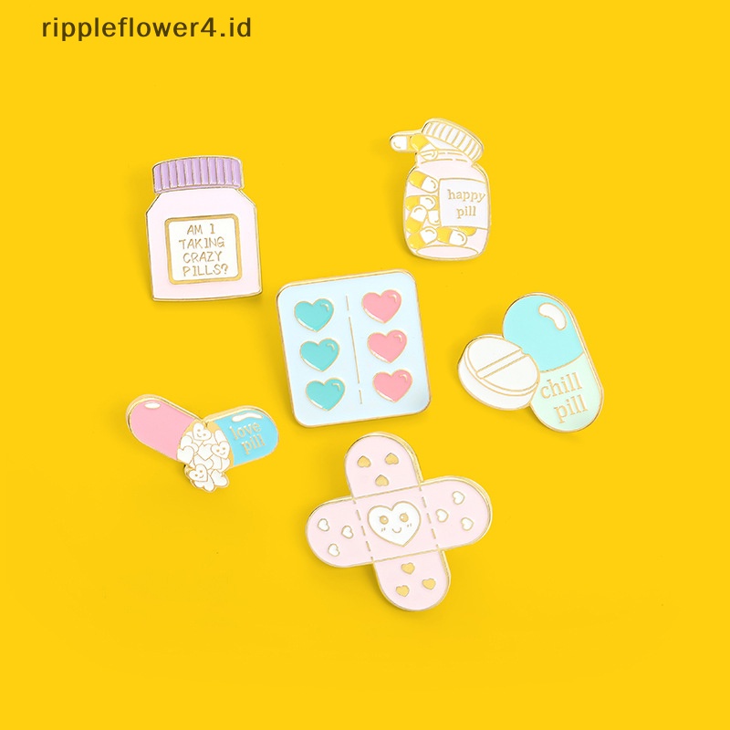 {rippleflower4.id} Kreatif Lucu Cinta Band-Aid Pil Botol Obat Enamel Pin Pink Kartun Paduan Bros Lencana Aksesoris Fashion Perhiasan Hadiah~