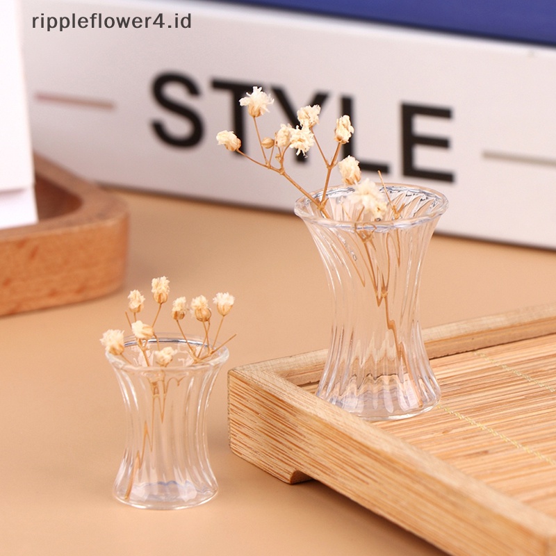 {rippleflower4.id} 1pc 1:12 Miniatur Rumah Boneka Vas Kaca Pot Bunga Dekorasi Botol Transparan~