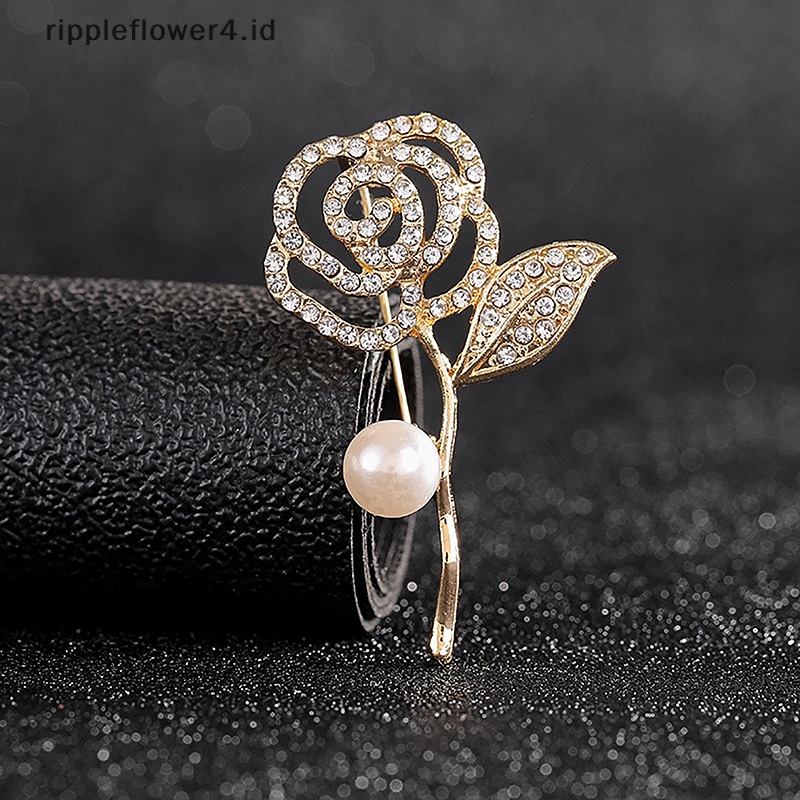 {rippleflower4.id} Mode Flash Berlian Indah Camellia Bros Cahaya Korsase Aksesoris Perhiasan Niche Anti-lost Berlian Imitasi Mutiara Pin~