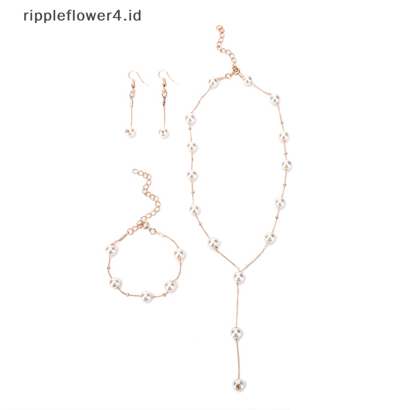 {rippleflower4.id} Multilayer Simulasi Mutiara Kalung Gelang Anting Set Perhiasan Lapis Emas~