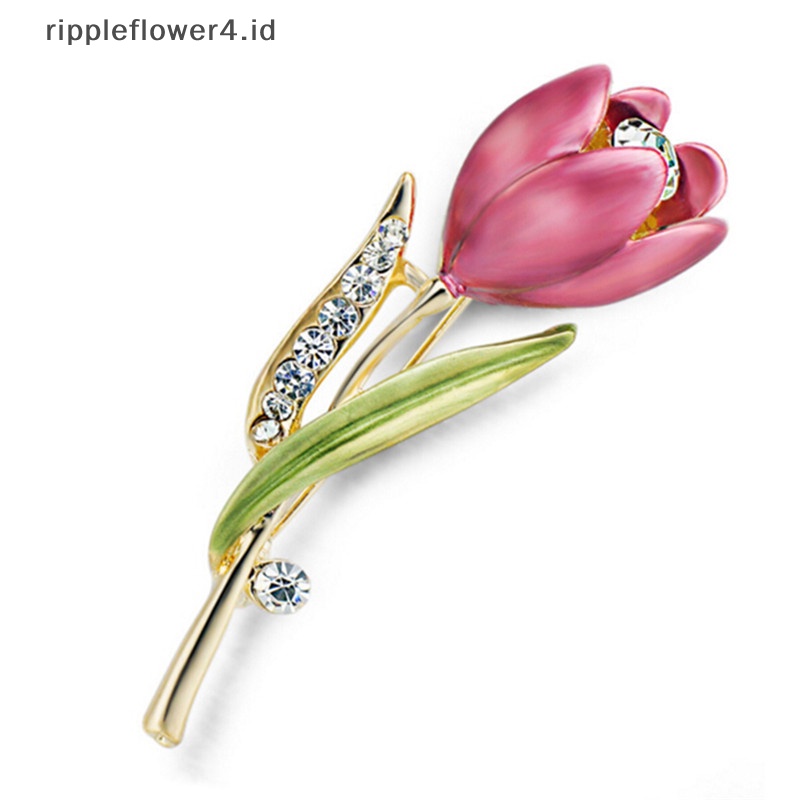 {rippleflower4.id} Pin Bros Bunga Tulip Elegan Berlian Imitasi Kristal Aksesoris Pakaian Perhiasan~