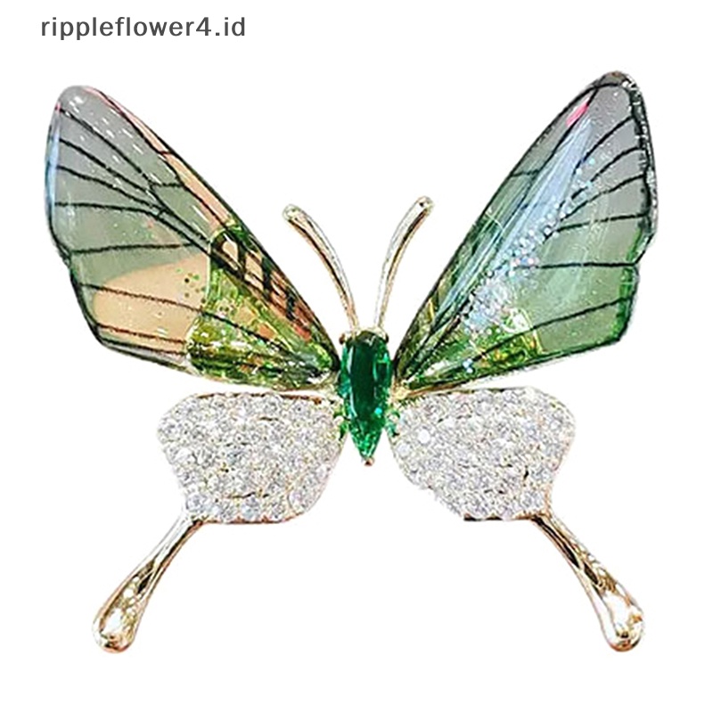 {rippleflower4.id} Pin Bros Fashion Enamel Kristal Berlian Imitasi Tema Kupu-Kupu Untuk Wanita Niche Perhiasan Pakaian Gaun Syal Dekorasi~